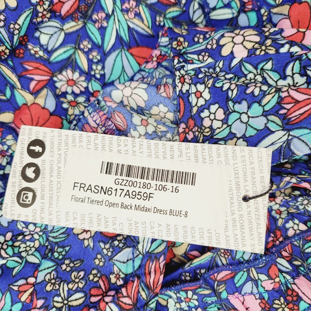 Boohoo Tiered Open Back Maxi Madaxi Dress Floral Size 8 Puff Sleeves Round Neck - Picture 11 of 14
